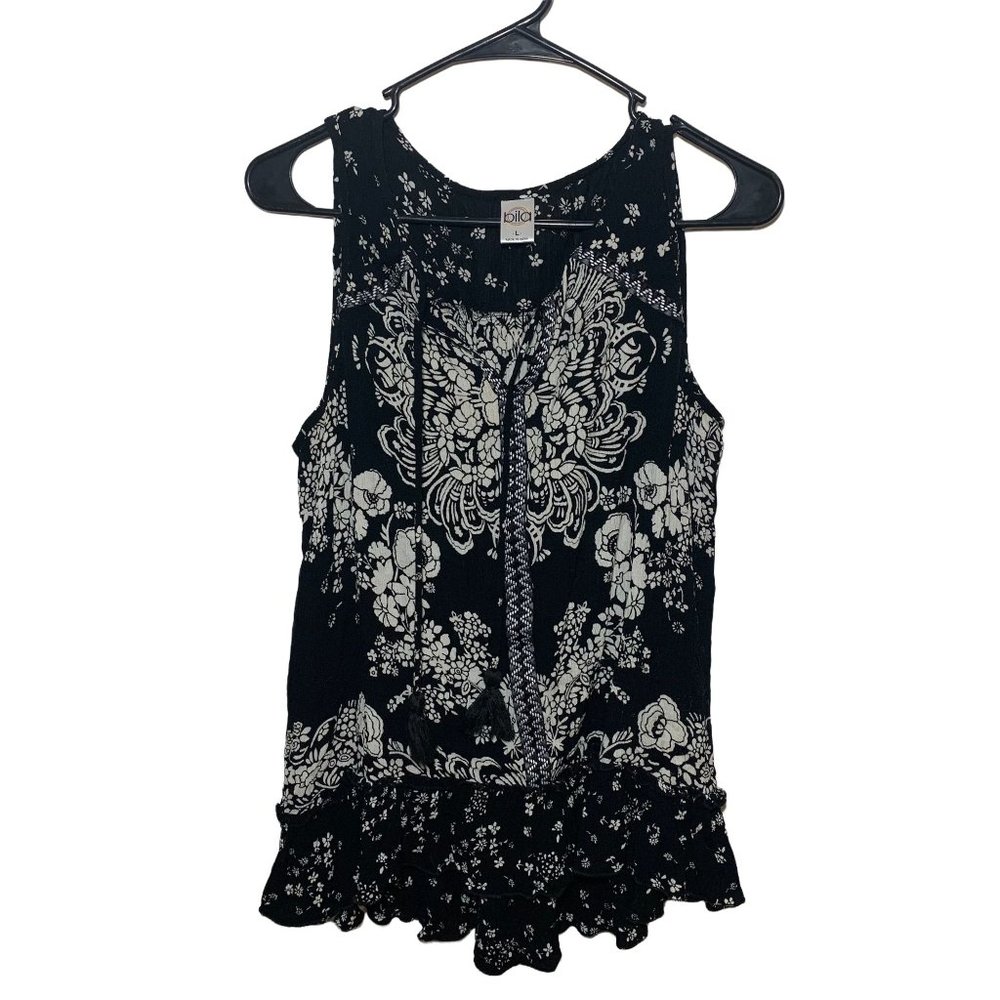 Bila Black & White Floral Top Size L